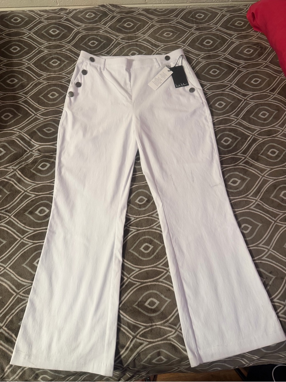 BMW White Boot-Cut Button Detail Pants